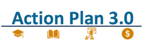 Action Plan 3.0 logo with four icons representing the district's anchor goals.